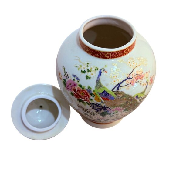 Satsuma Peacock Ginger Jar Decorative Japanese Bird Vase 7" Floral VTG Home Deco - Picture 7 of 13